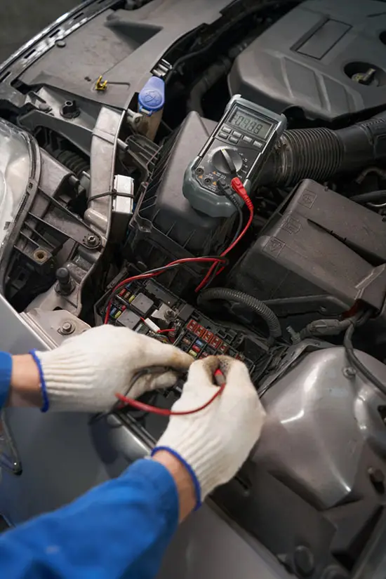 Mobile car battery specialist fitting a battery at a Dublin home